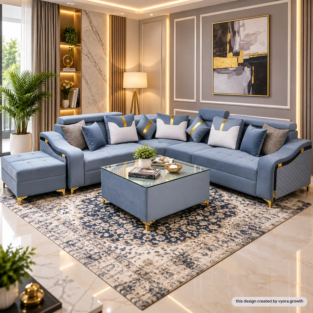 Elegant Blue Sectional Living Room