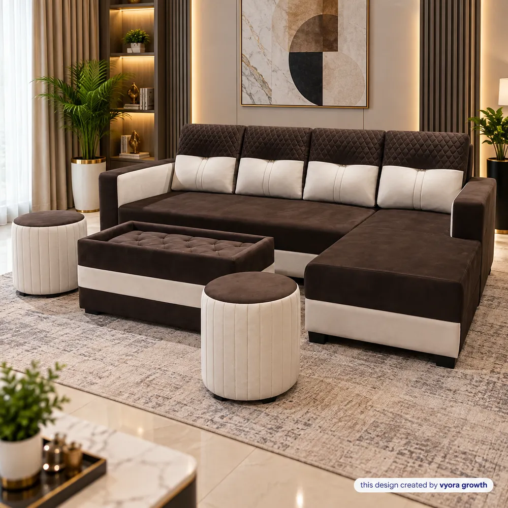 Elegant Brown and Cream Living Room Set