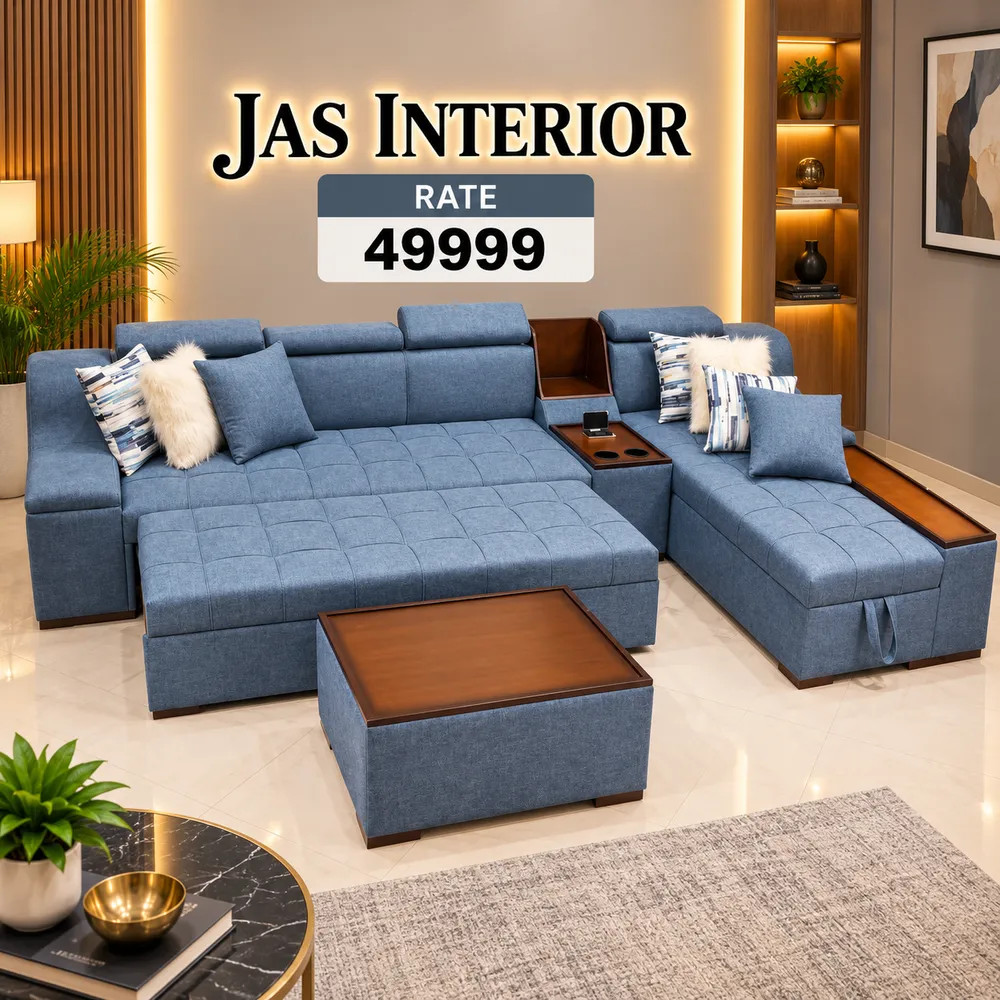 Modern Blue Sectional Living Room Showroom