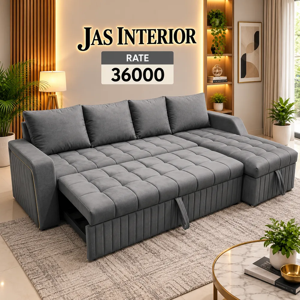 Modern Grey Sofa Bed Showroom Ad