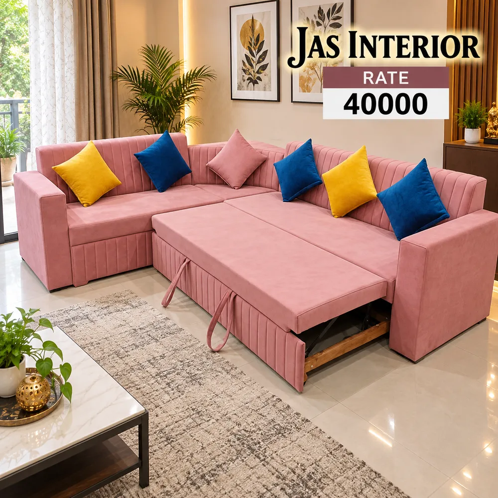 Pink L-Shaped Sofa Bed Showroom Ad