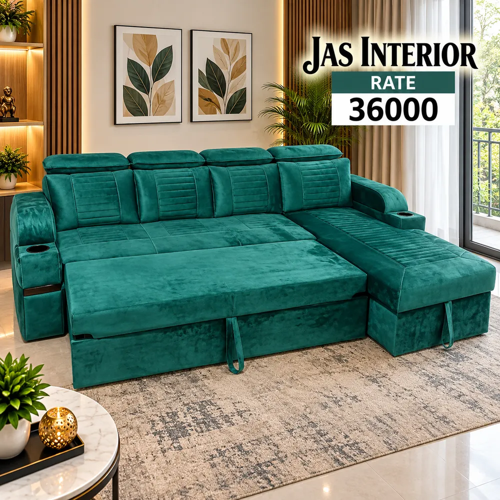 Teal Sectional Sofa Bed Showroom Ad