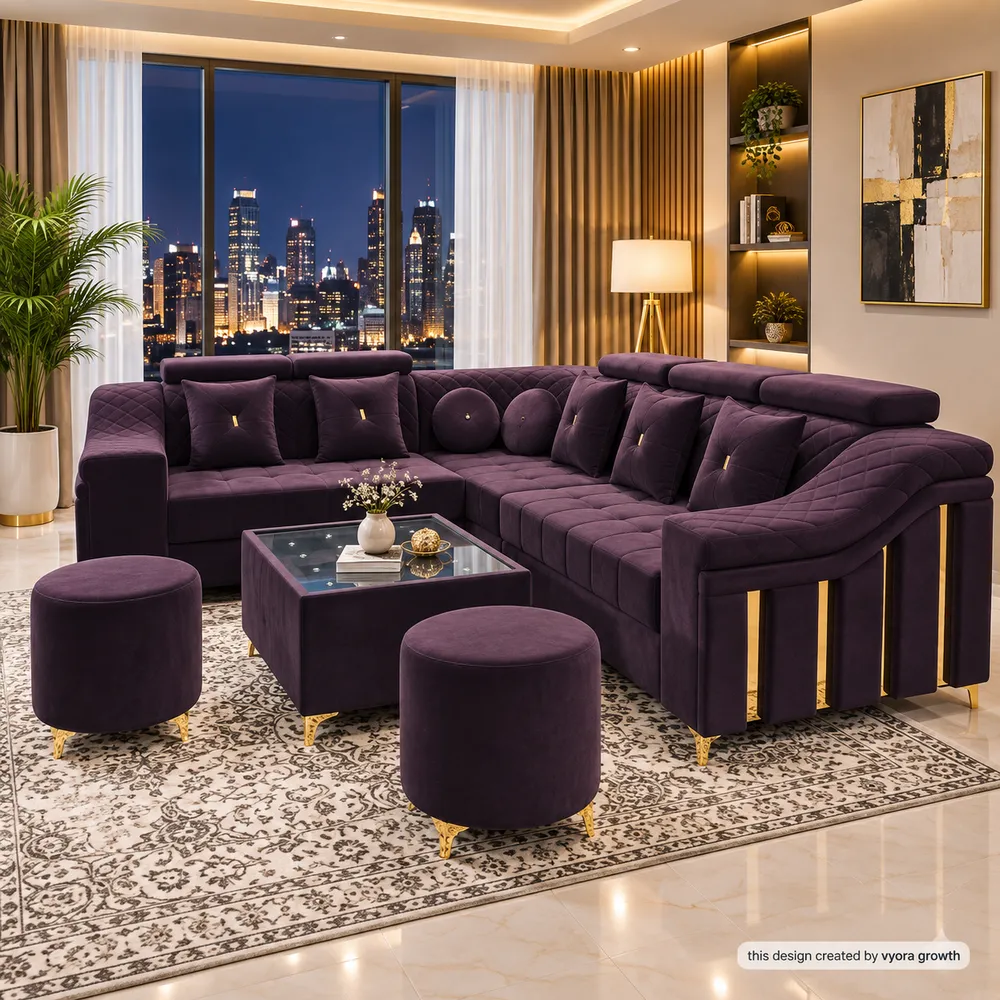 Luxe Plum Living Room by Night
