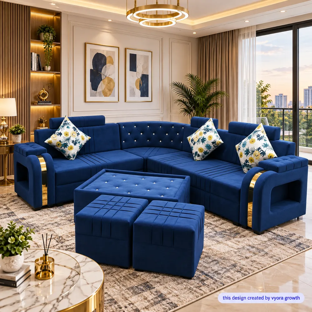Luxurious Blue Sectional Living Room