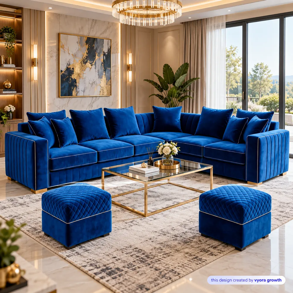 Luxurious Blue Velvet Living Room