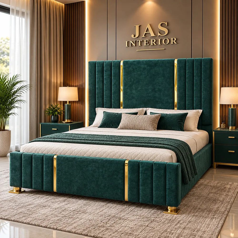 Luxurious Green Velvet Bedroom Showroom