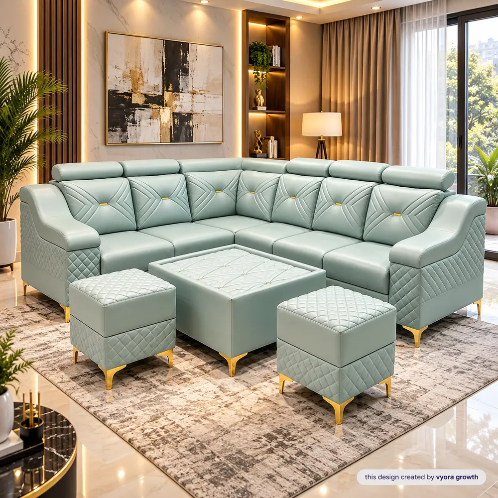 Luxurious Mint Green Sectional Living Room