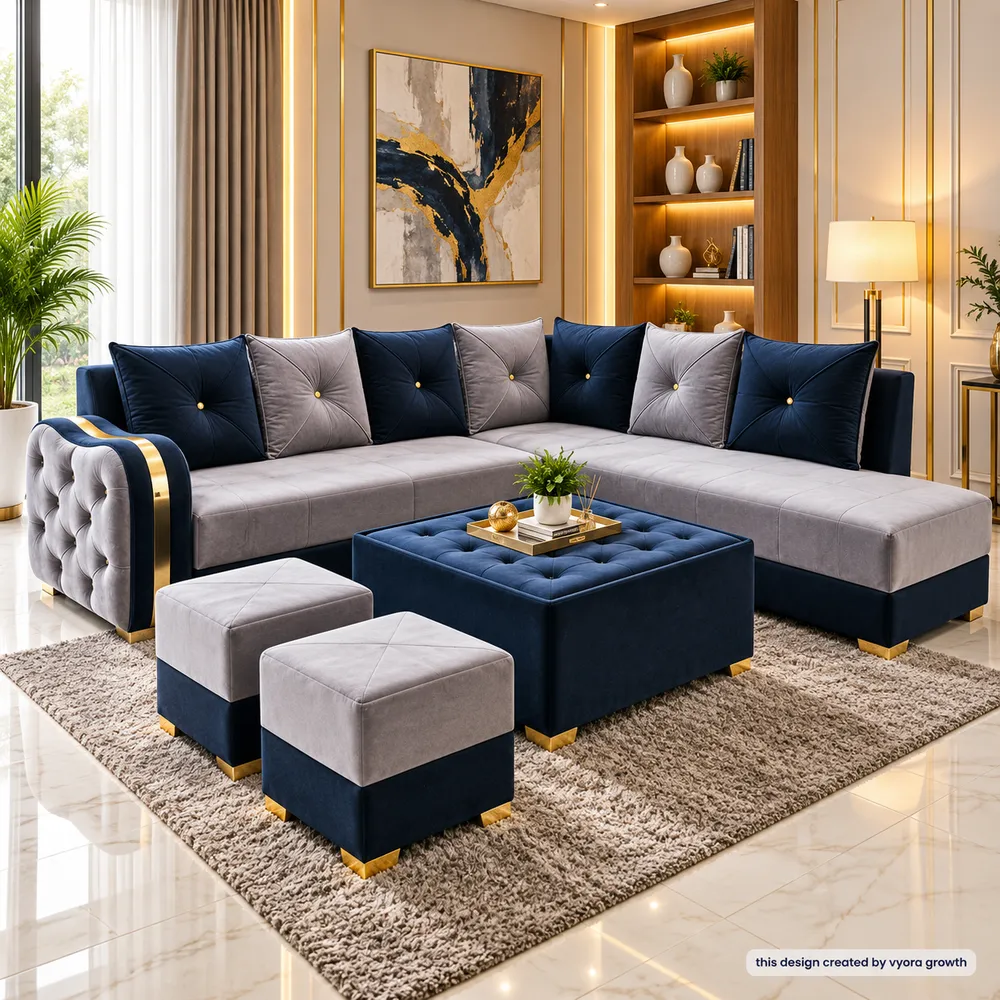 Luxurious Navy and Gold Living Room