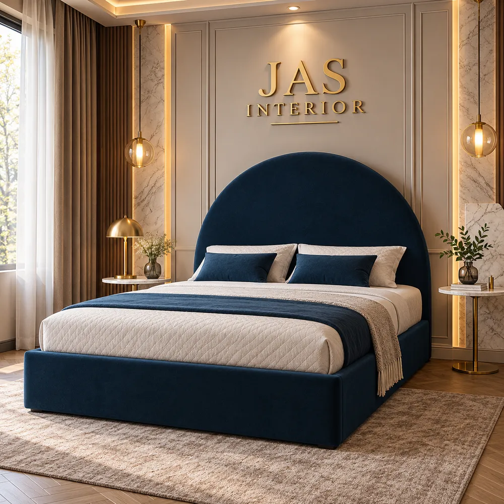 Luxurious Navy Bedroom with Gold Accents