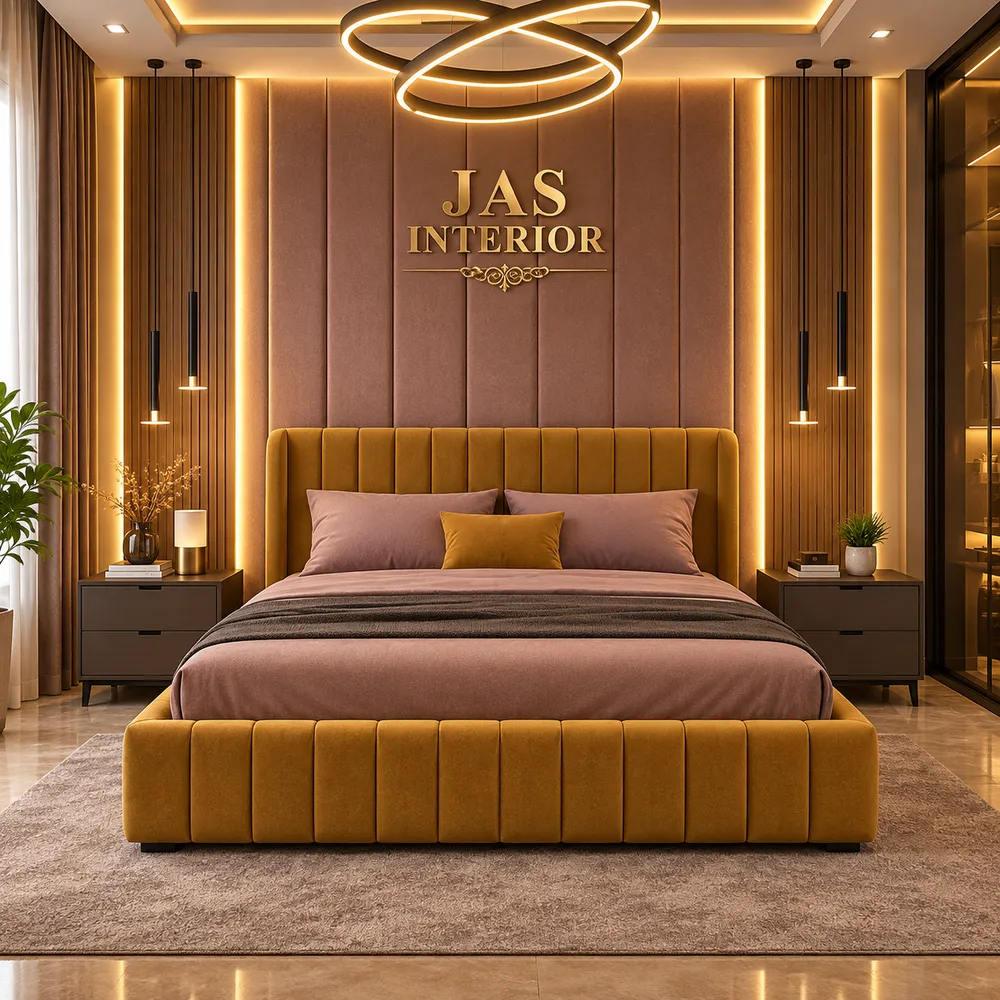 Luxurious Symmetrical Mauve Master Bedroom