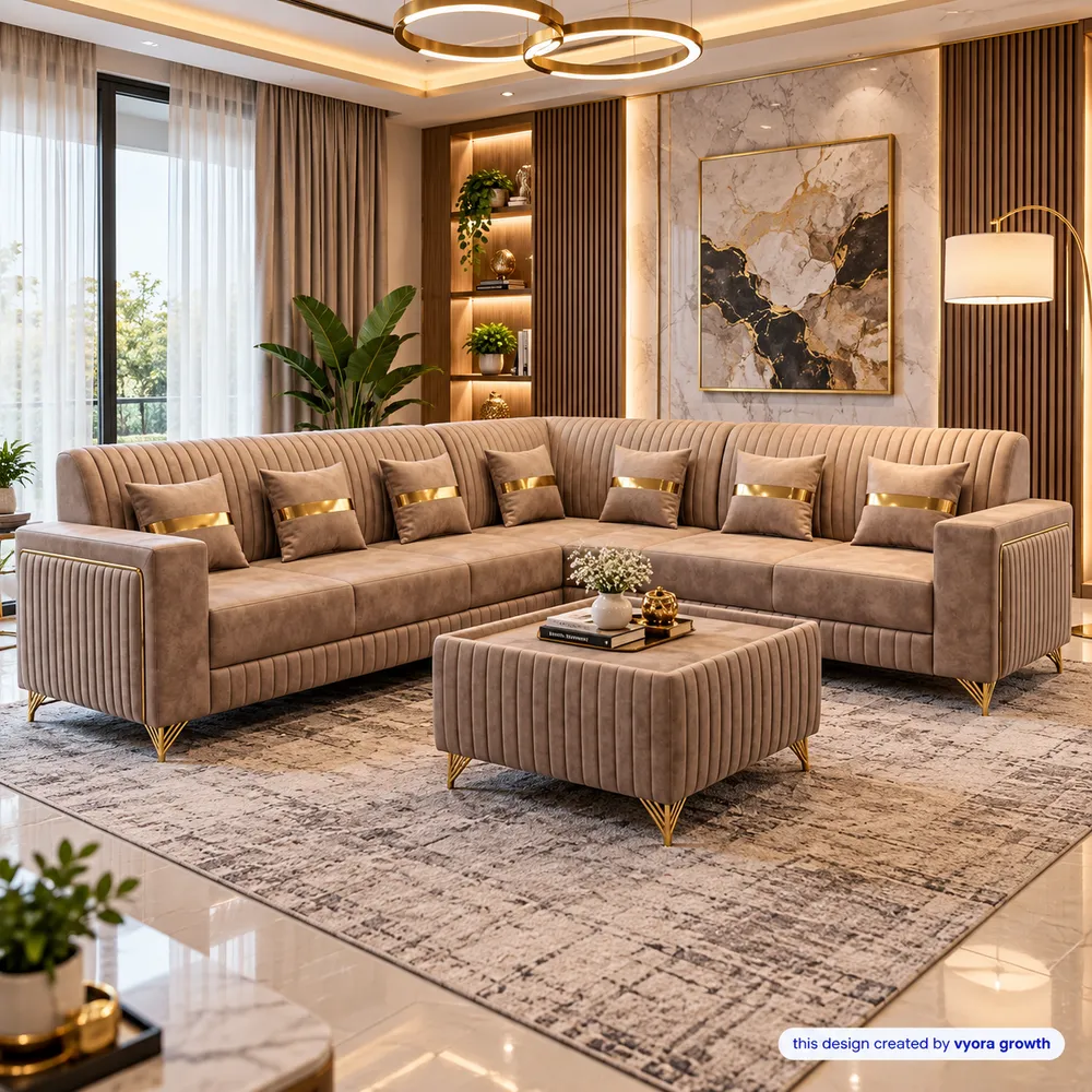 Luxurious Taupe Living Room with Gold Accents