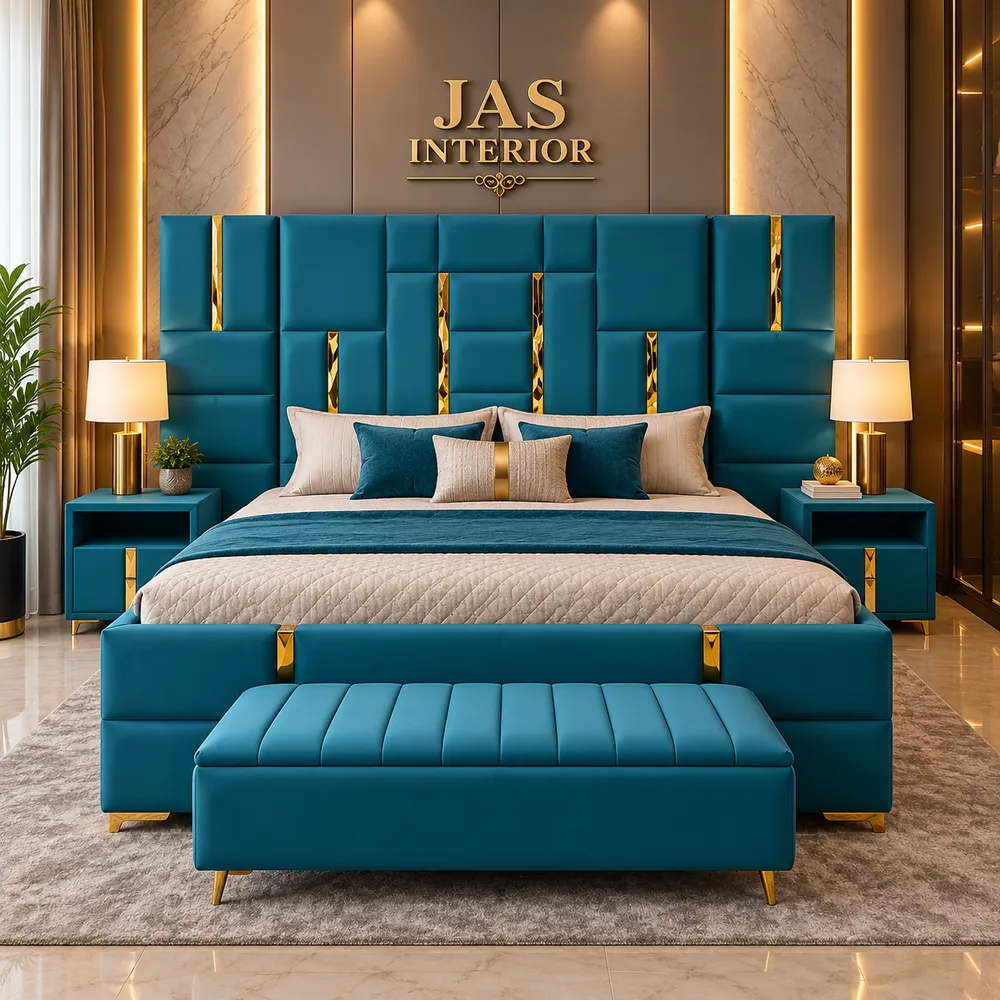 Luxurious Teal and Gold Bedroom Ensemble