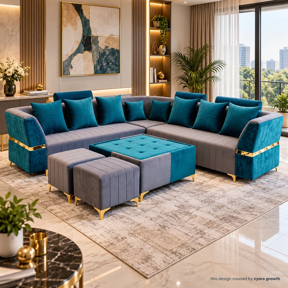 Luxurious Teal and Gold Living Room