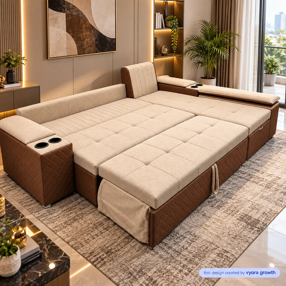 Luxury Beige Convertible Sofa Bed