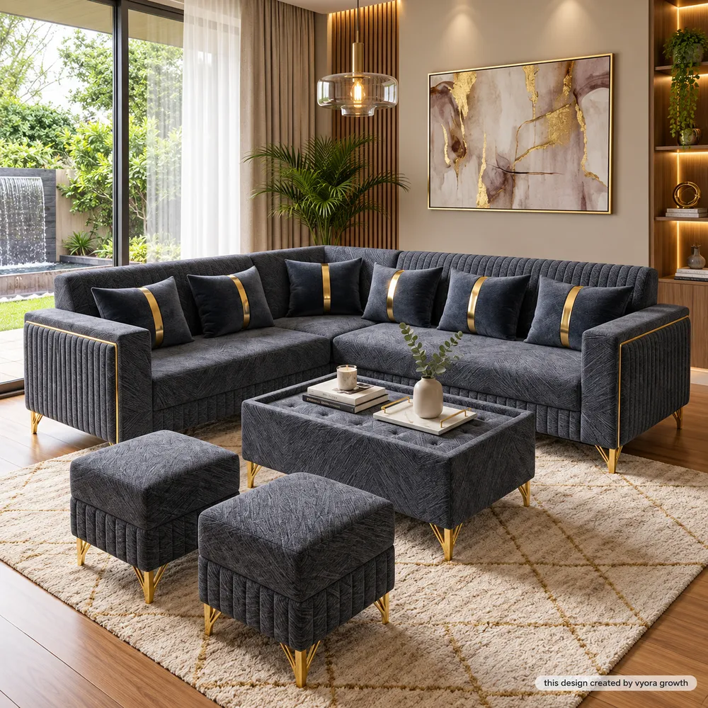 Luxury Charcoal and Gold Living Room