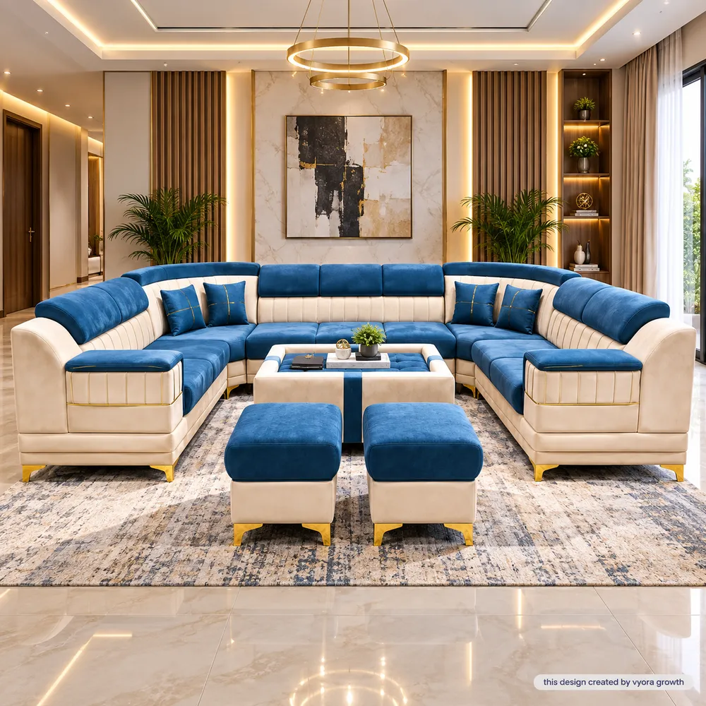 Luxury Cream and Blue Living Room