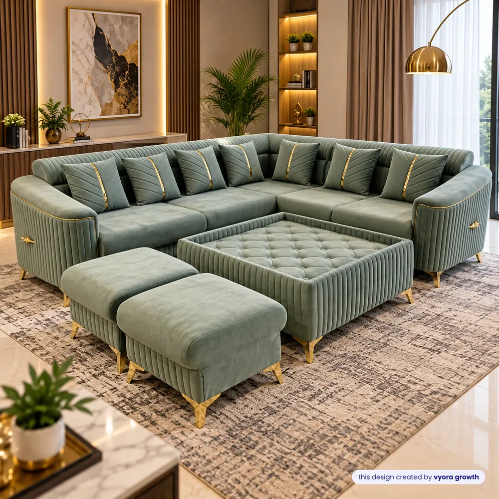Luxury Sage-Green Sectional Living Room