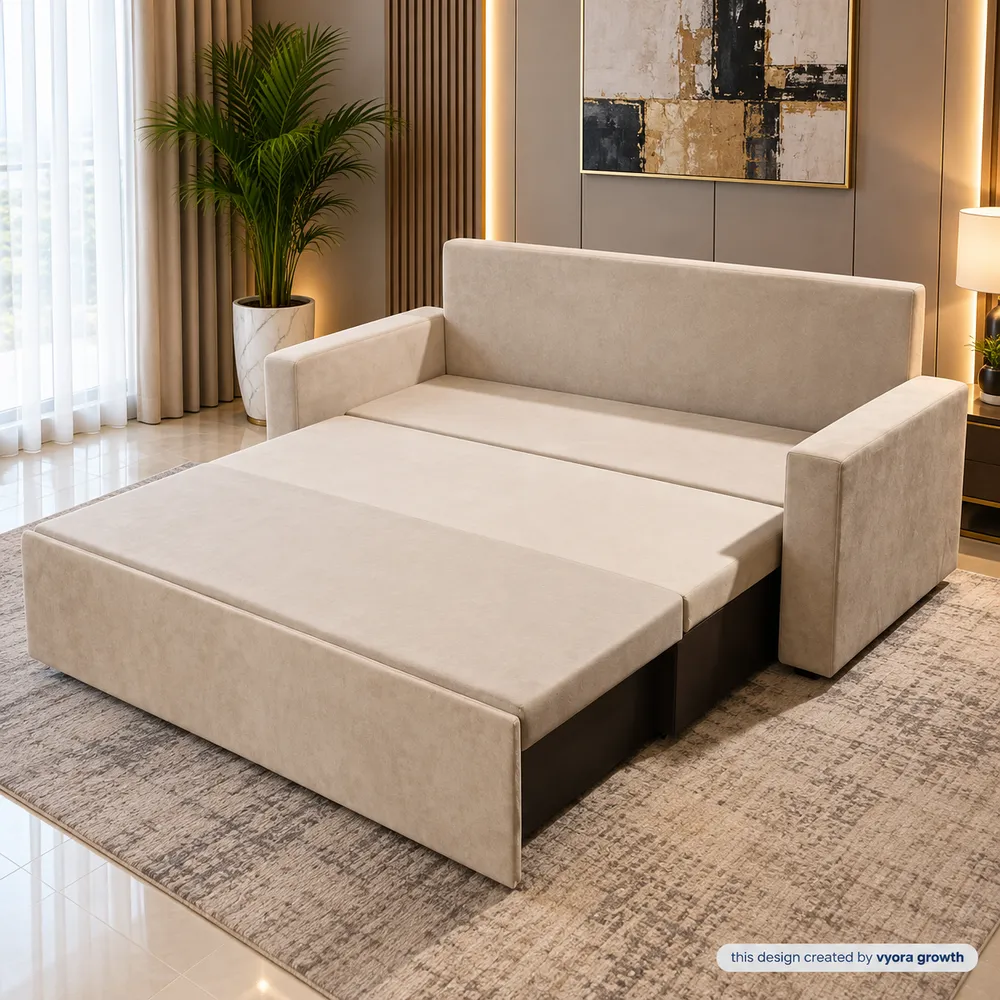 Modern Beige Sofa Bed in a Cozy Room