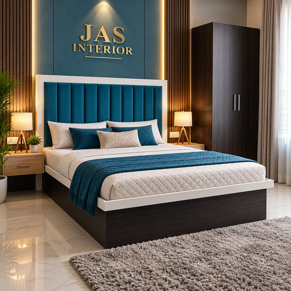 Modern Blue and Gold Bedroom Retreat