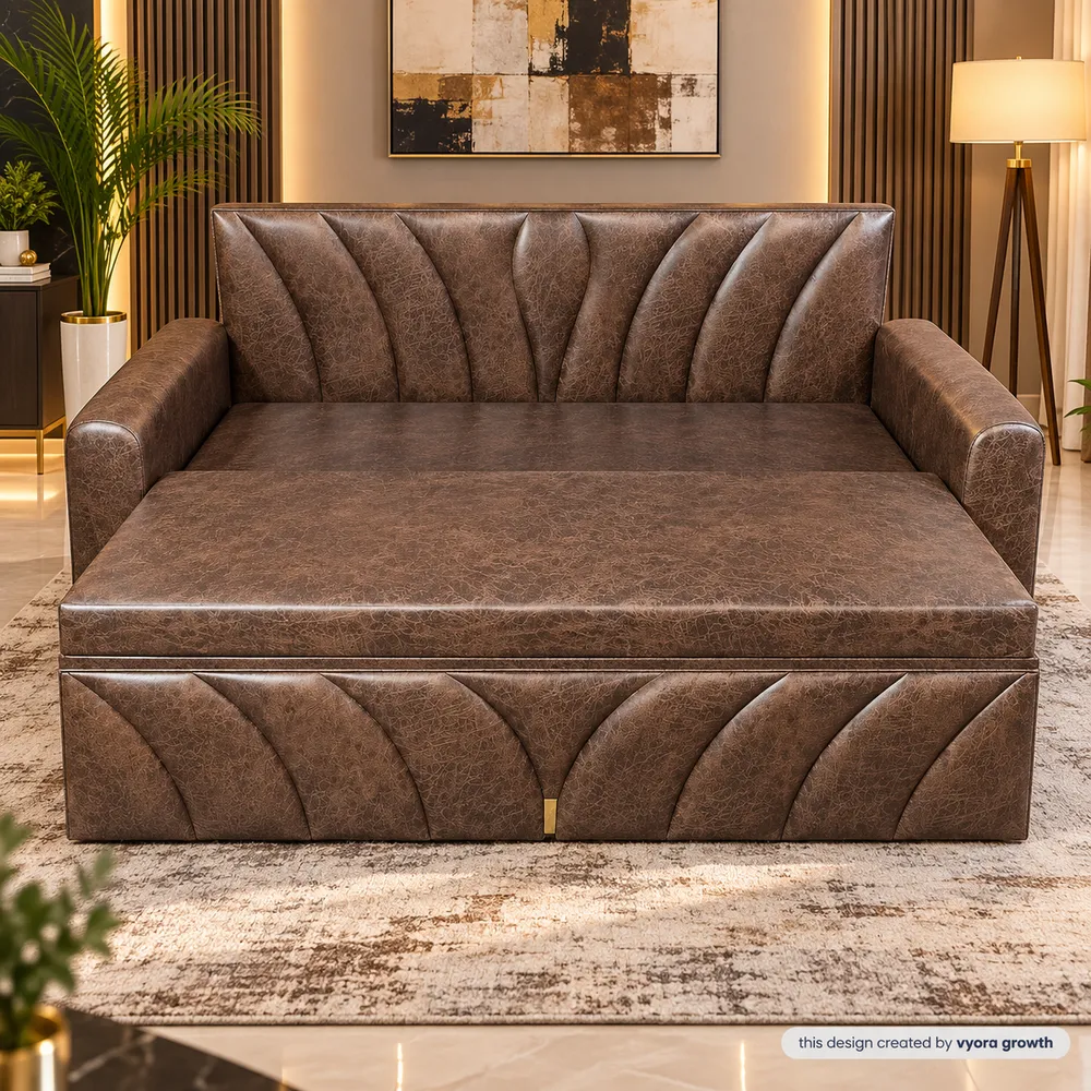 Modern Brown Leather Sofa in Warm Interior