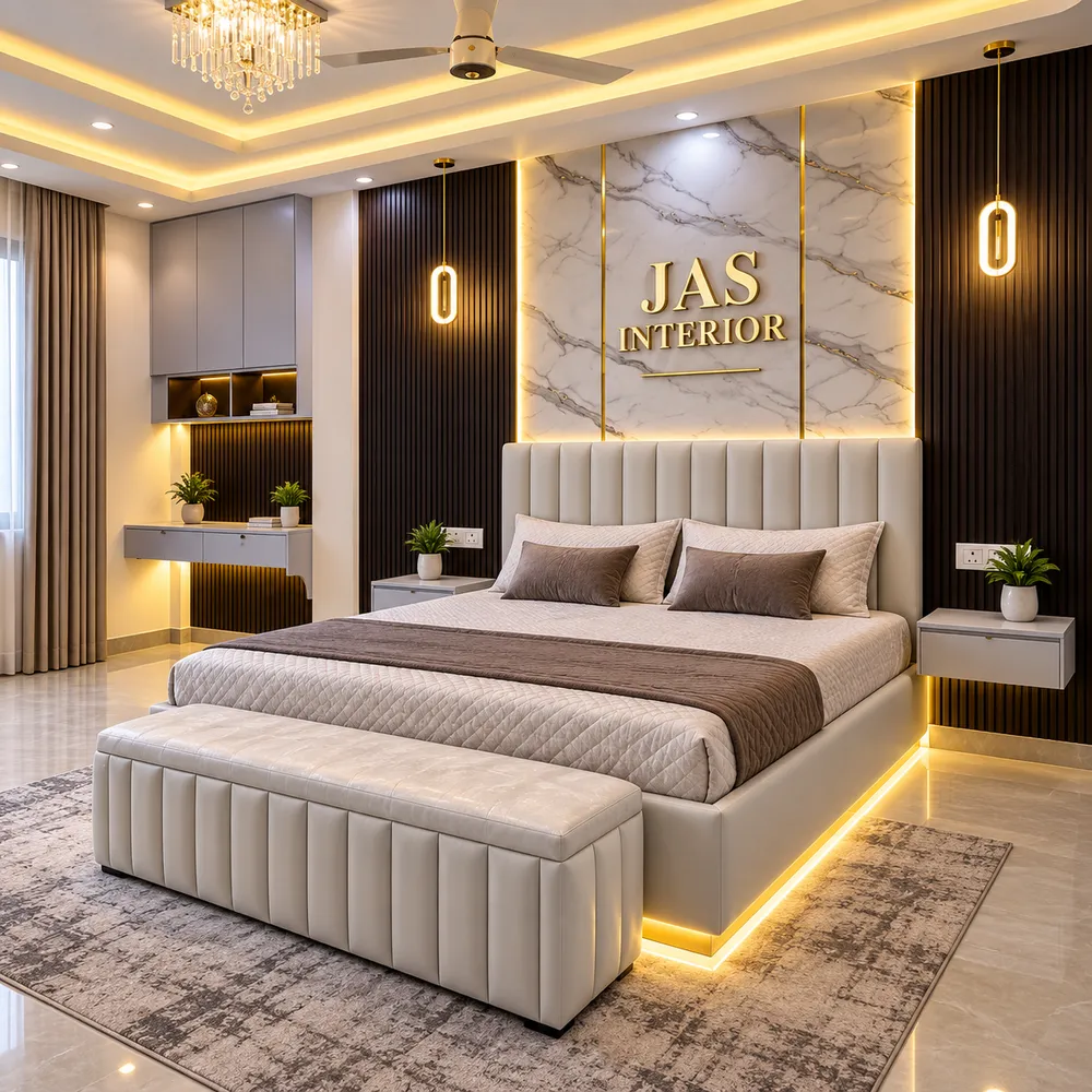 Modern Luxury Bedroom with Marble Accents