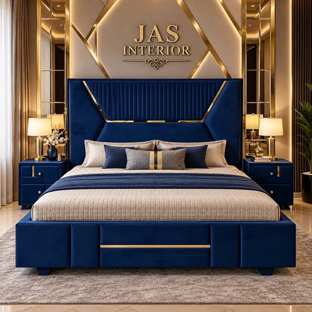 Modern Navy and Gold Luxury Bedroom