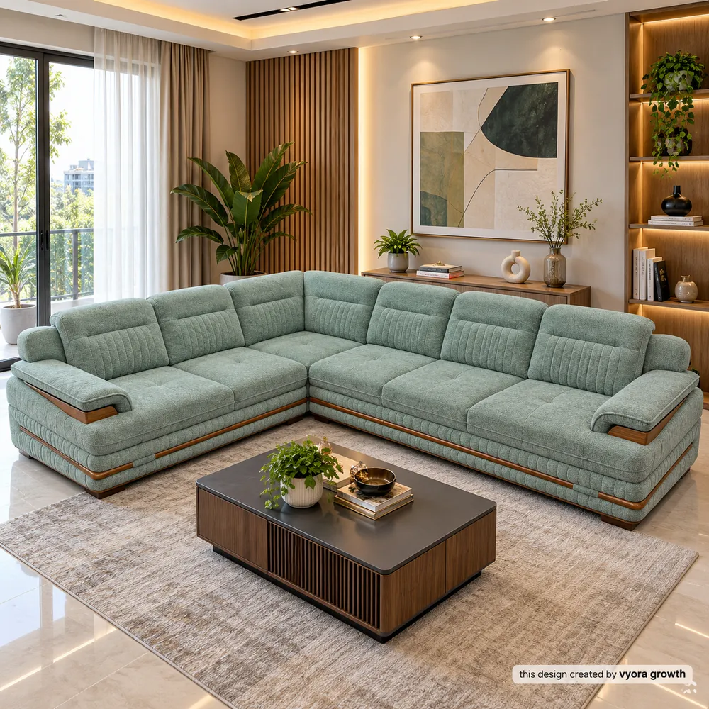 Modern Sage Green Sectional Living Room