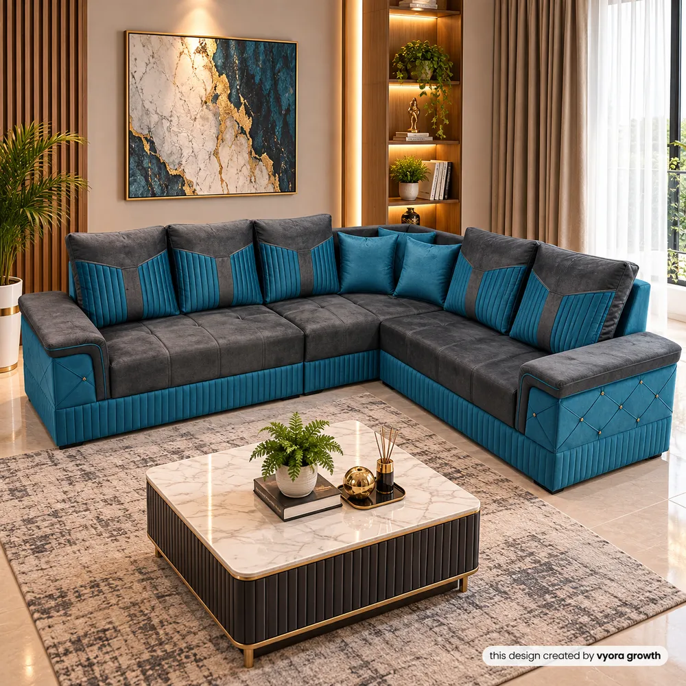 Teal Velvet Sectional Living Room