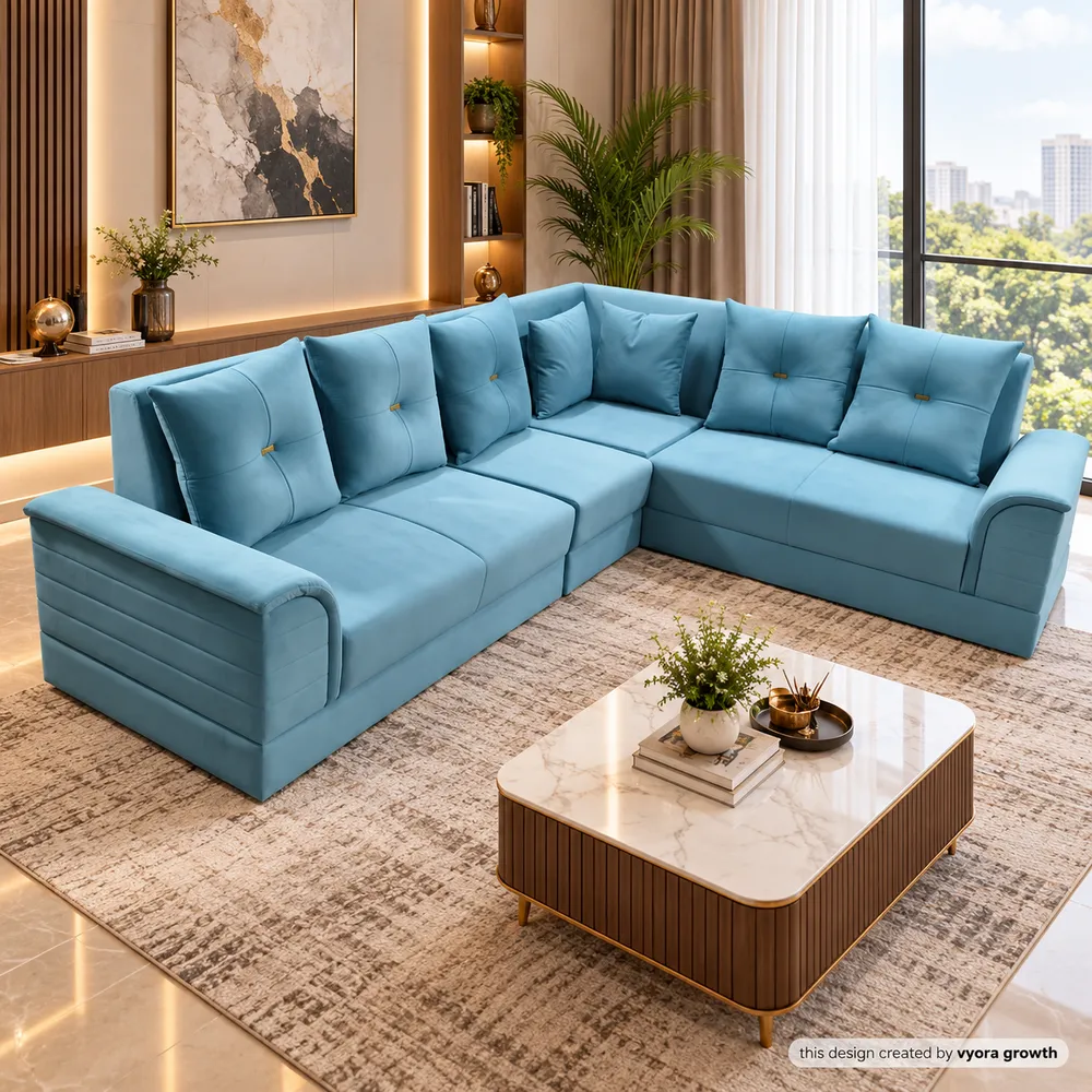 Modern Teal Sectional Living Room