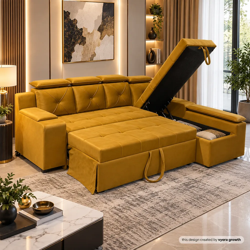 Mustard Sleeper Sofa in Luxe Living Room