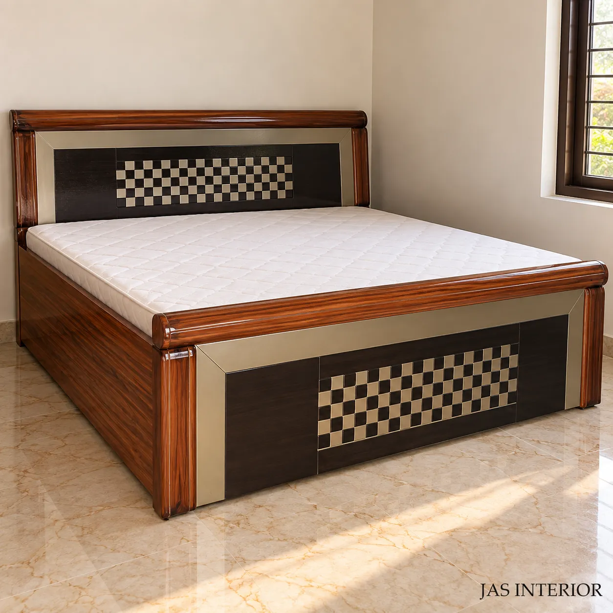 Wooden Folding Bed - Elegant Checkerboard Wooden Bed Interior