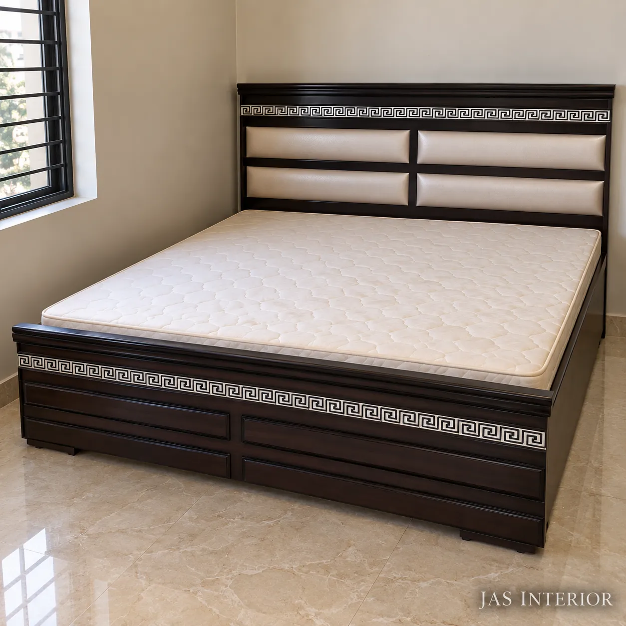 Wooden Folding Bed - Elegant Greek Key Wooden Bedroom