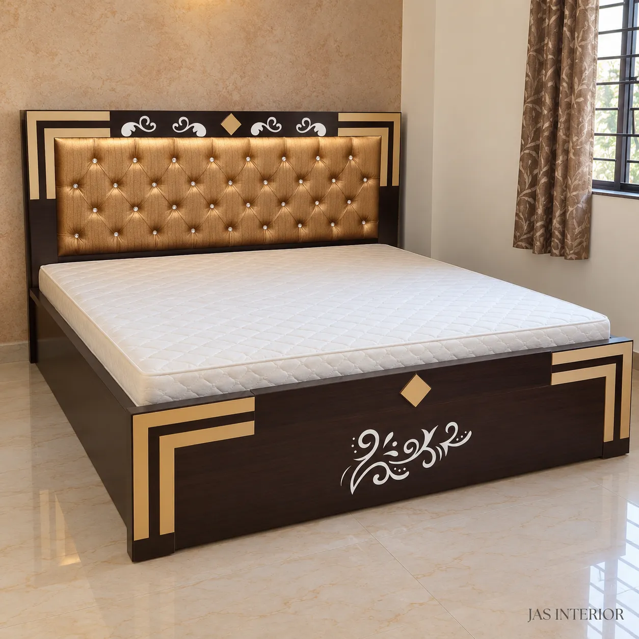 Wooden Folding Bed - Elegant Tufted Bed in Warm Bedroom