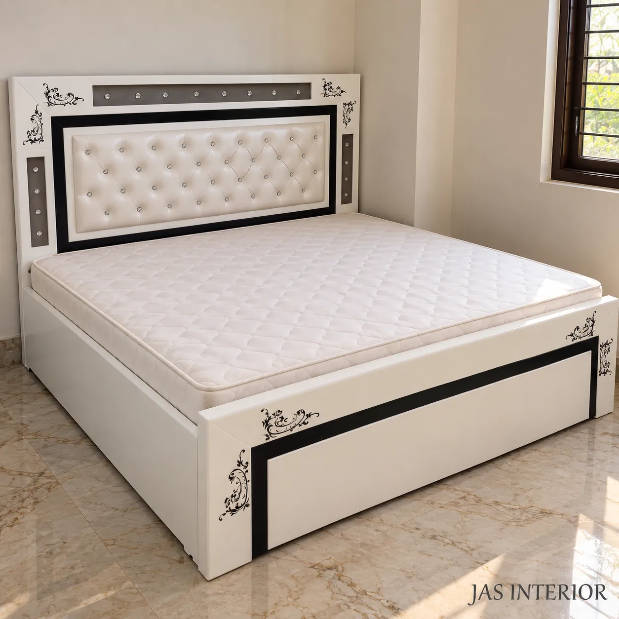 Wooden Folding Bed - Elegant White Tufted Bed Interior