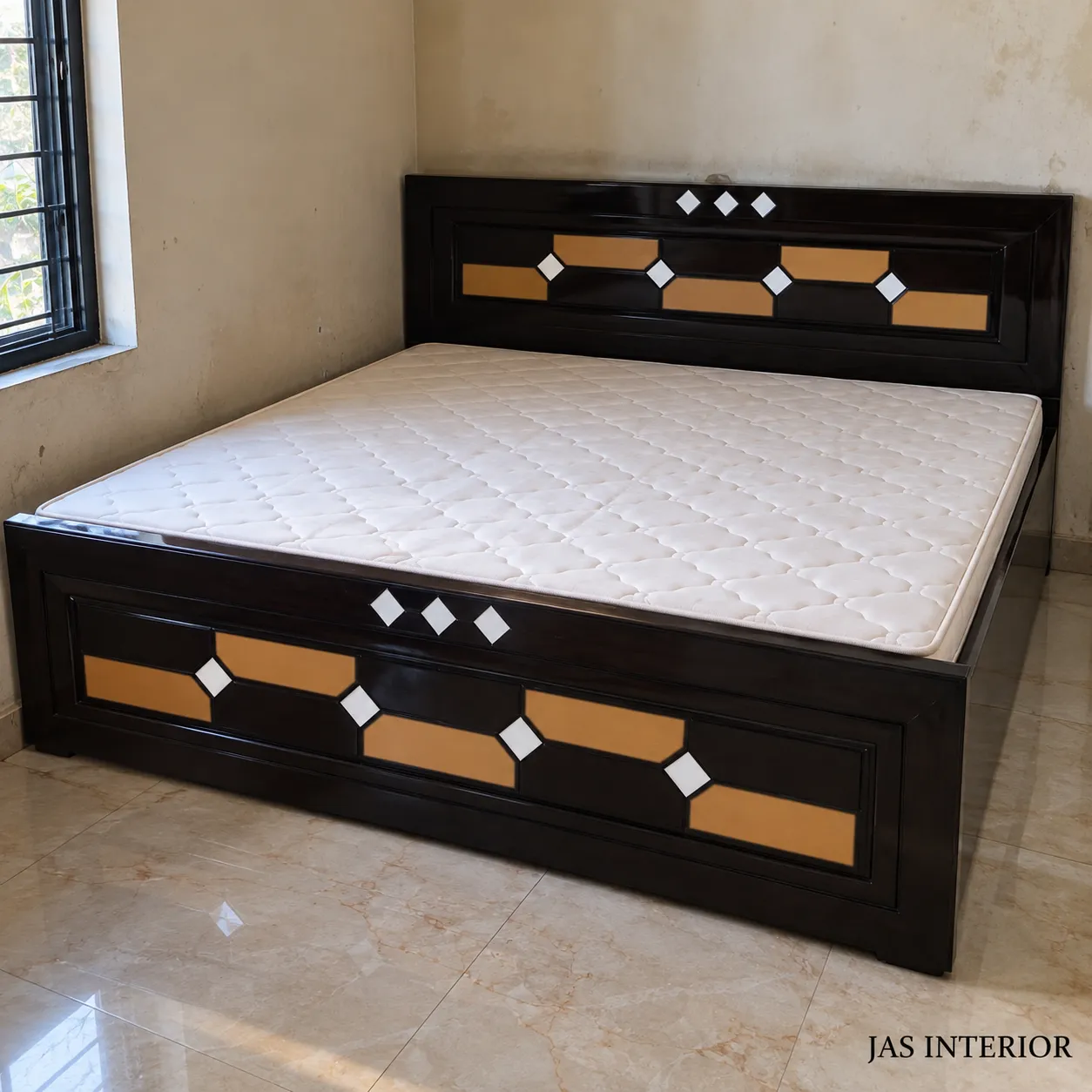 Wooden Folding Bed - Geometric Dark Wood Bed in Simple Bedroom