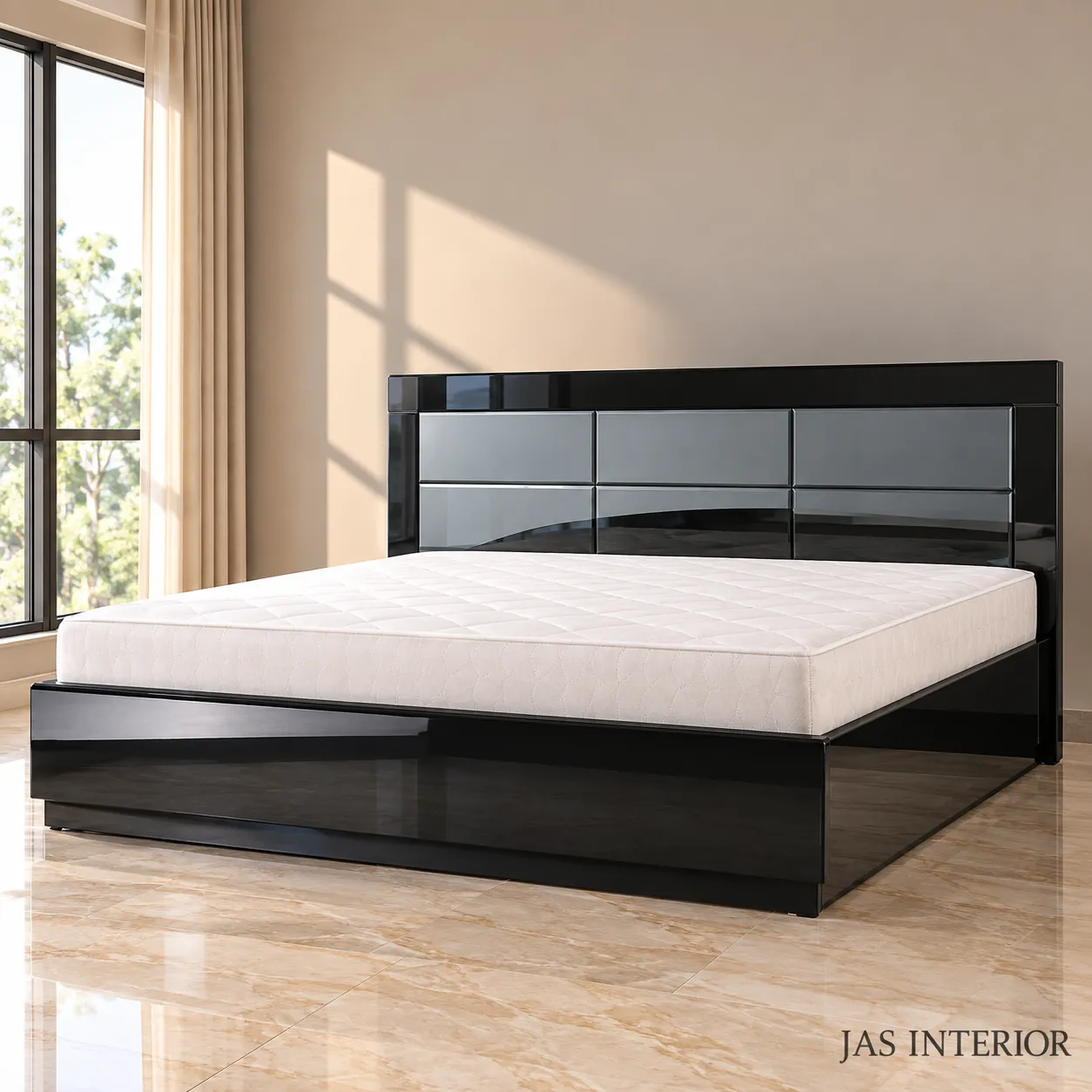 Wooden Folding Bed - Glossy Modern Platform Bed Bedroom