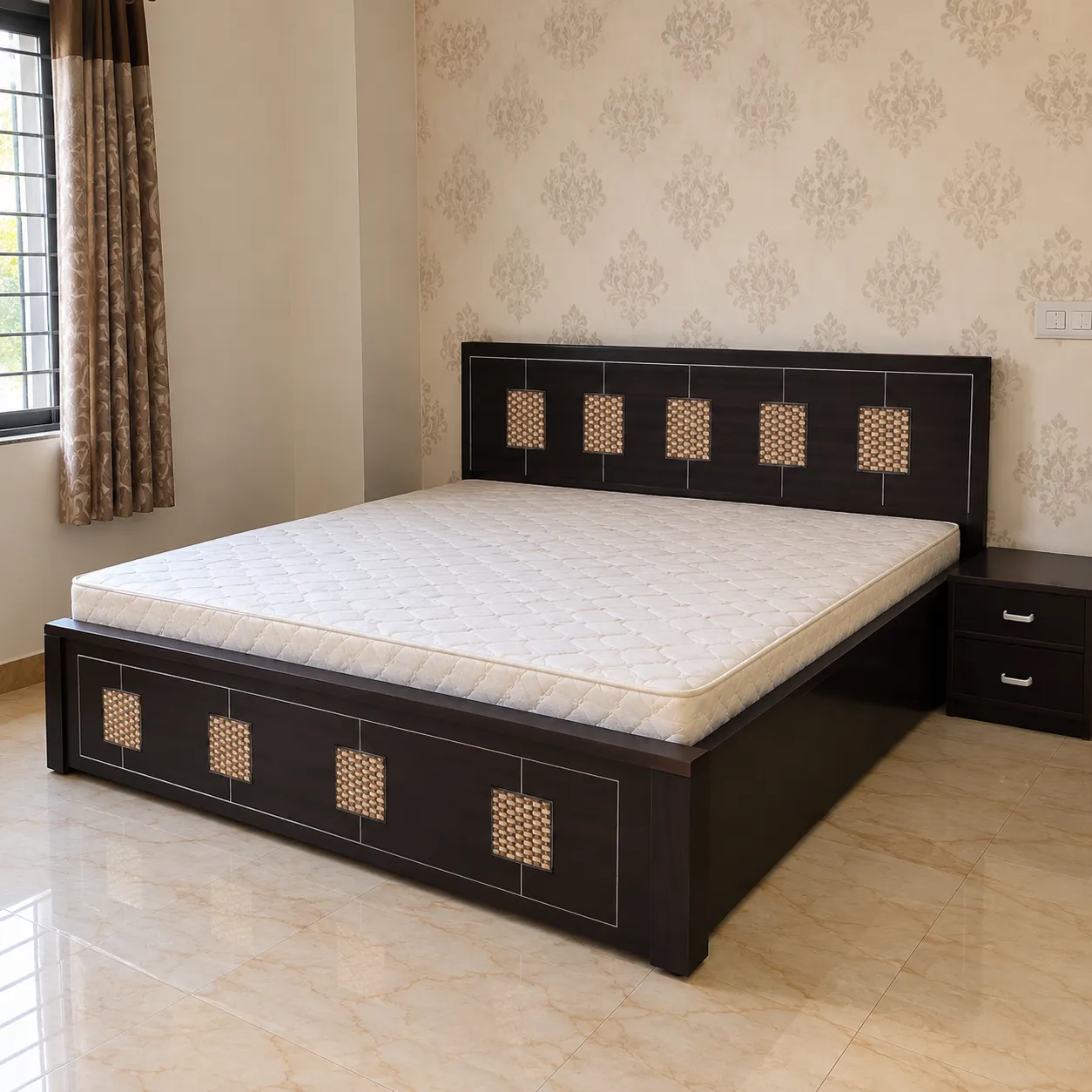 Wooden Folding Bed - Modern Dark Wood Bed in Warm Bedroom