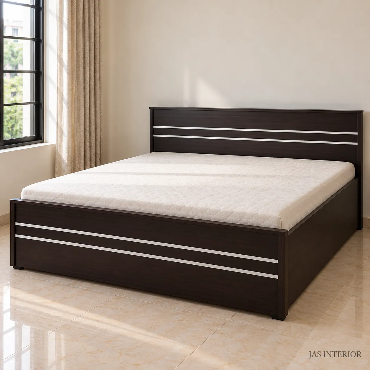 Wooden Folding Bed - Modern Espresso Platform Bed in Sunlit Room