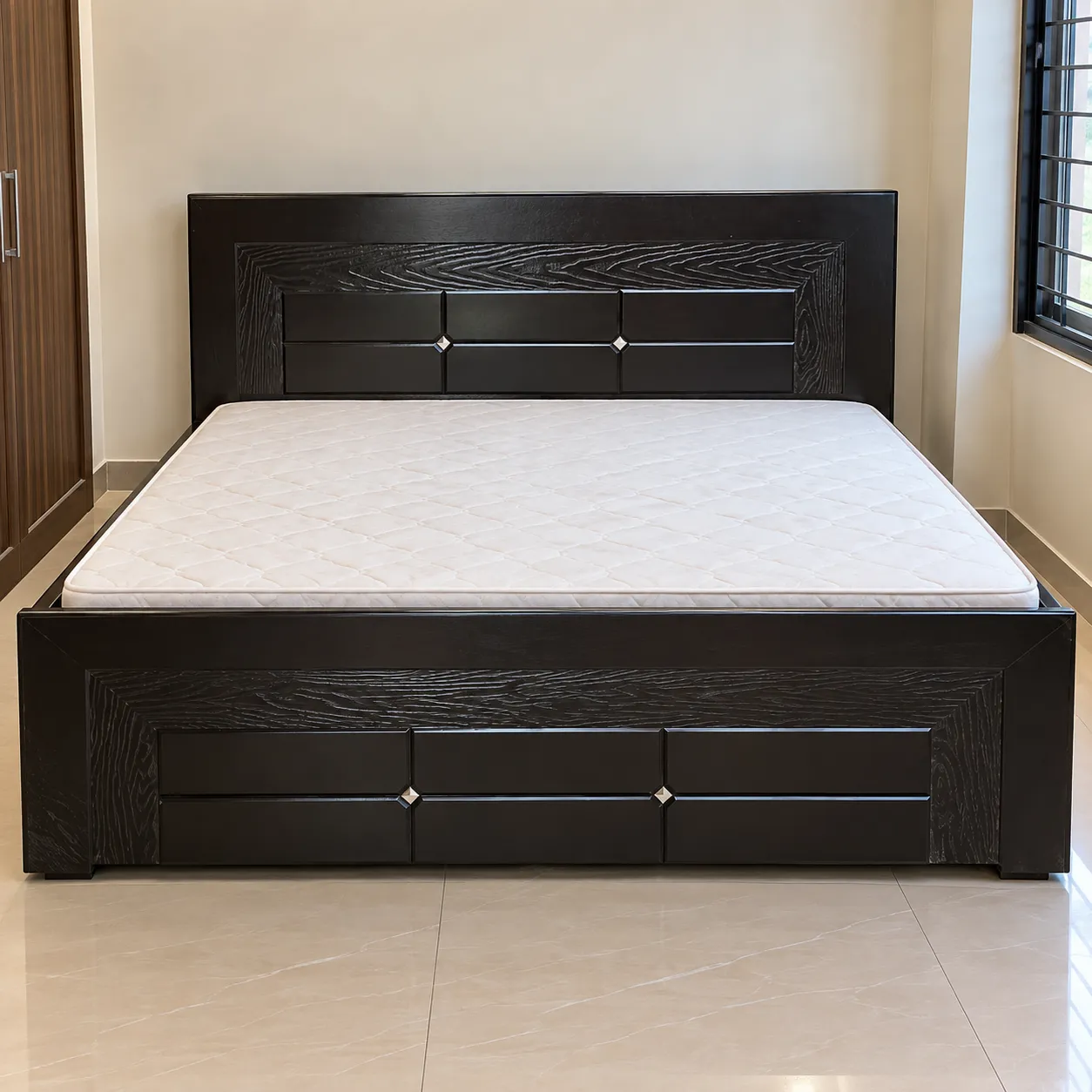 Wooden Folding Bed - Modern Espresso Wood Bed in Minimal Bedroom