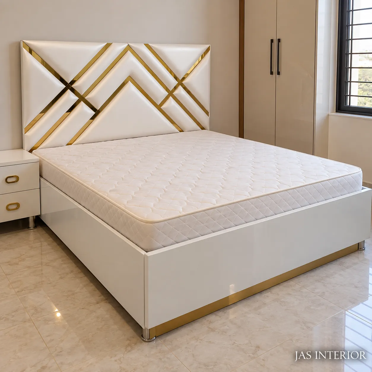 Wooden Folding Bed - Modern Geometric Gold-Accent Bedroom