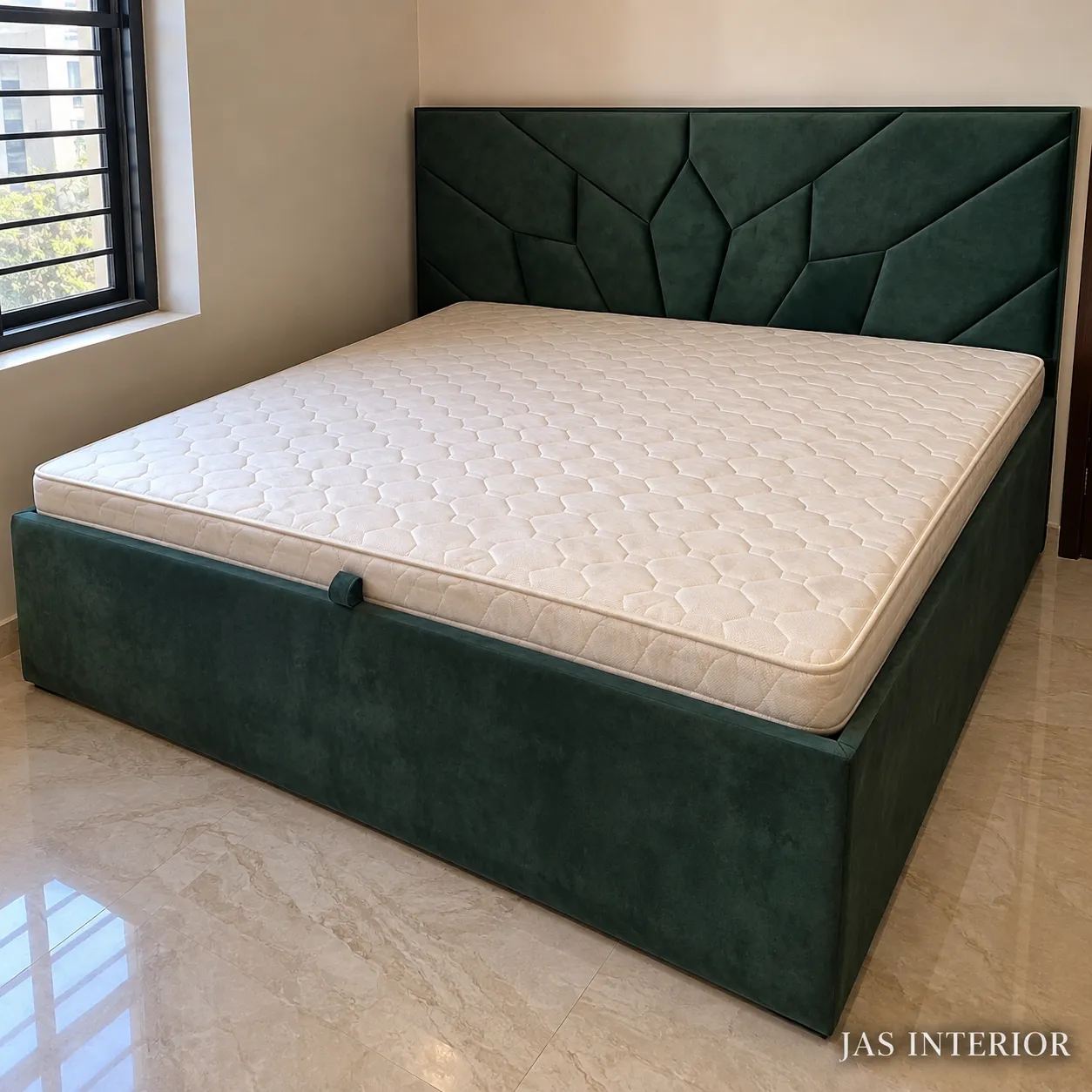 Wooden Folding Bed - Modern Green Velvet Bed Corner