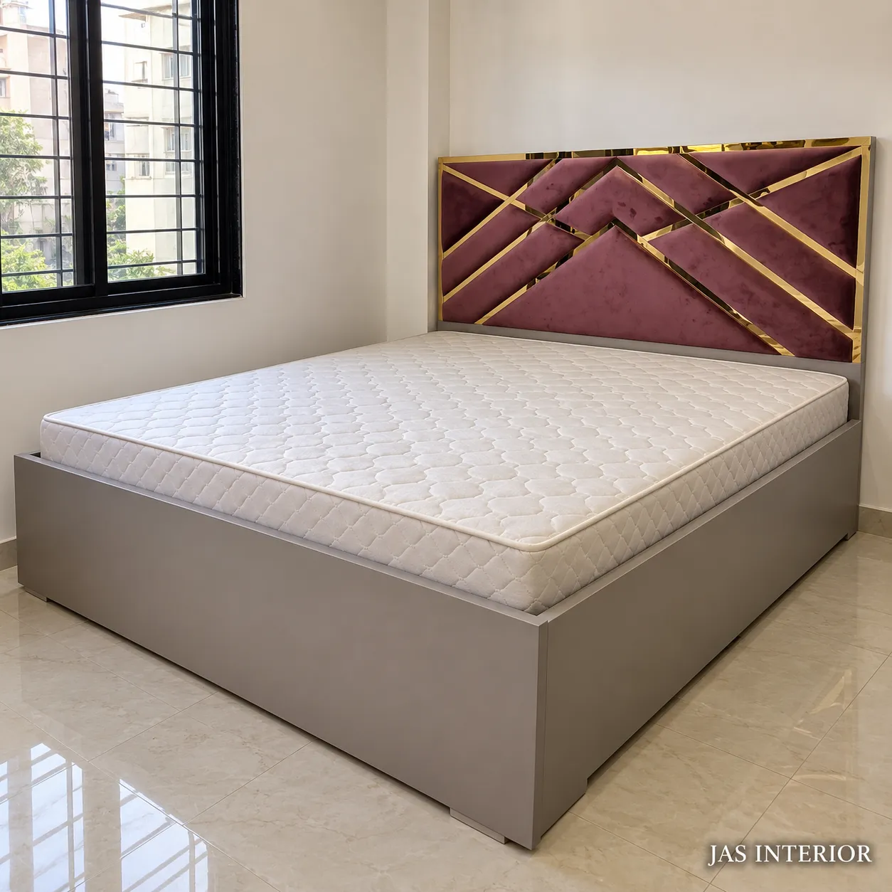 Wooden Folding Bed - Modern Mauve and Gold Upholstered Bed