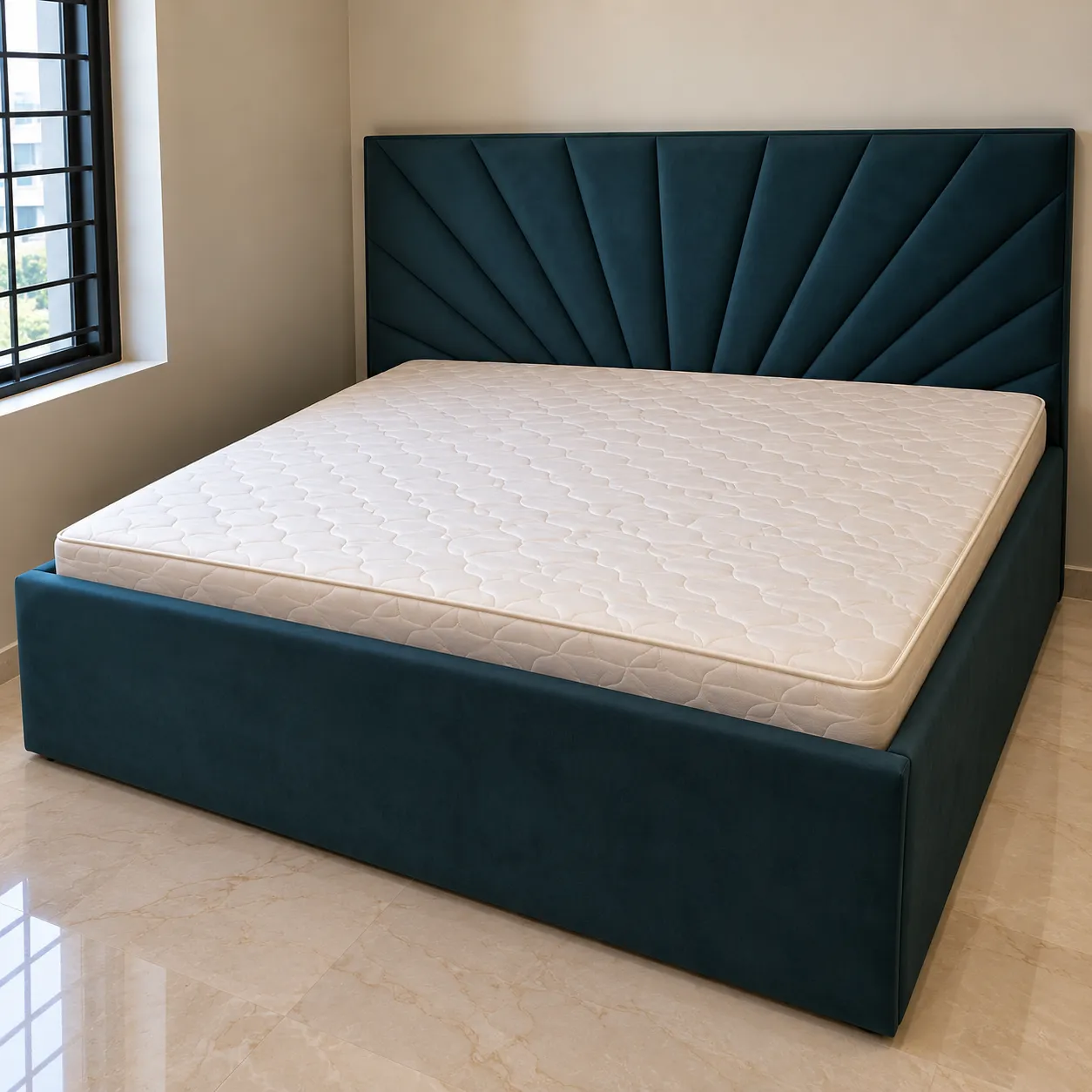 Wooden Folding Bed - Modern Teal Bed in Minimalist Bedroom