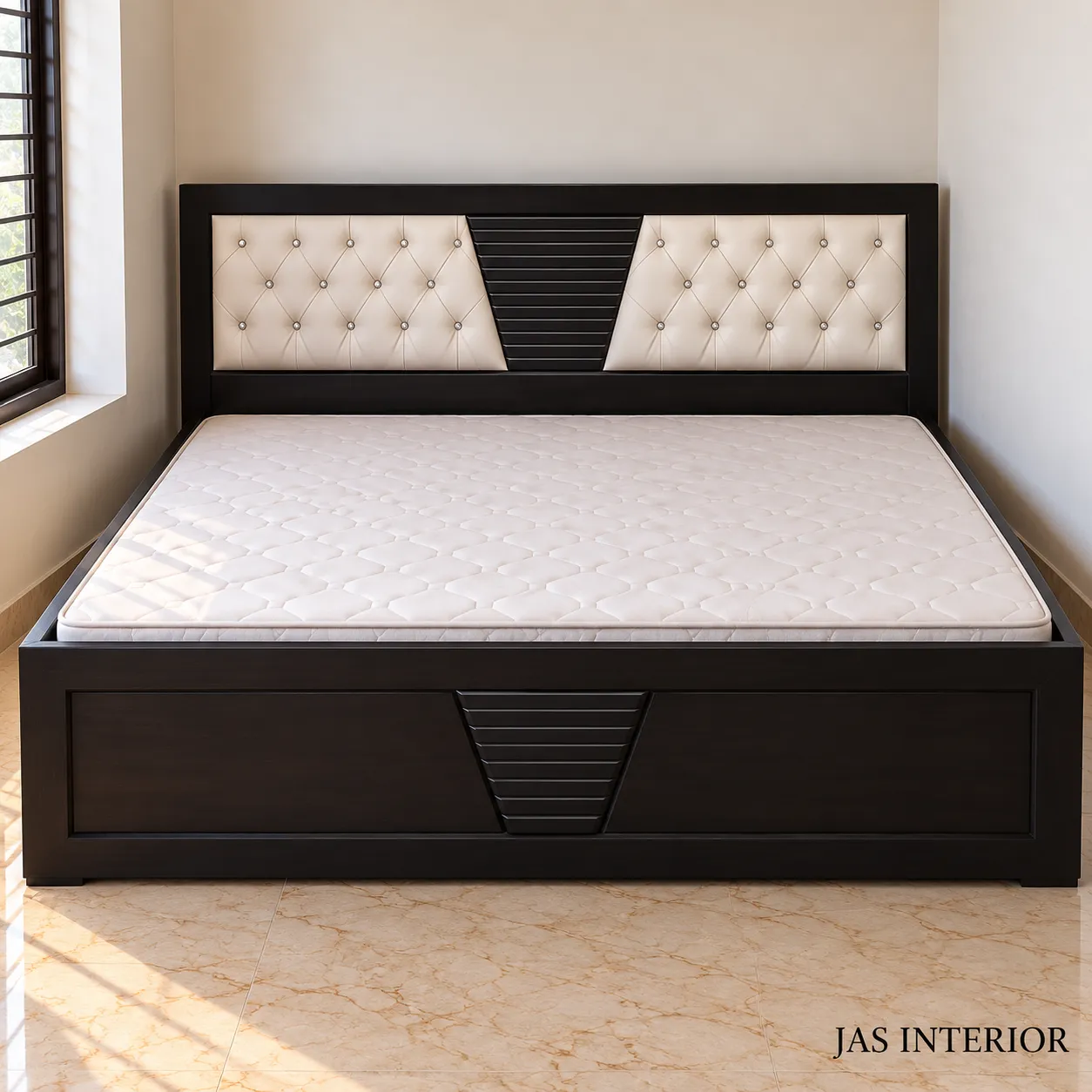 Wooden Folding Bed - Modern Tufted Bed in Minimalist Bedroom