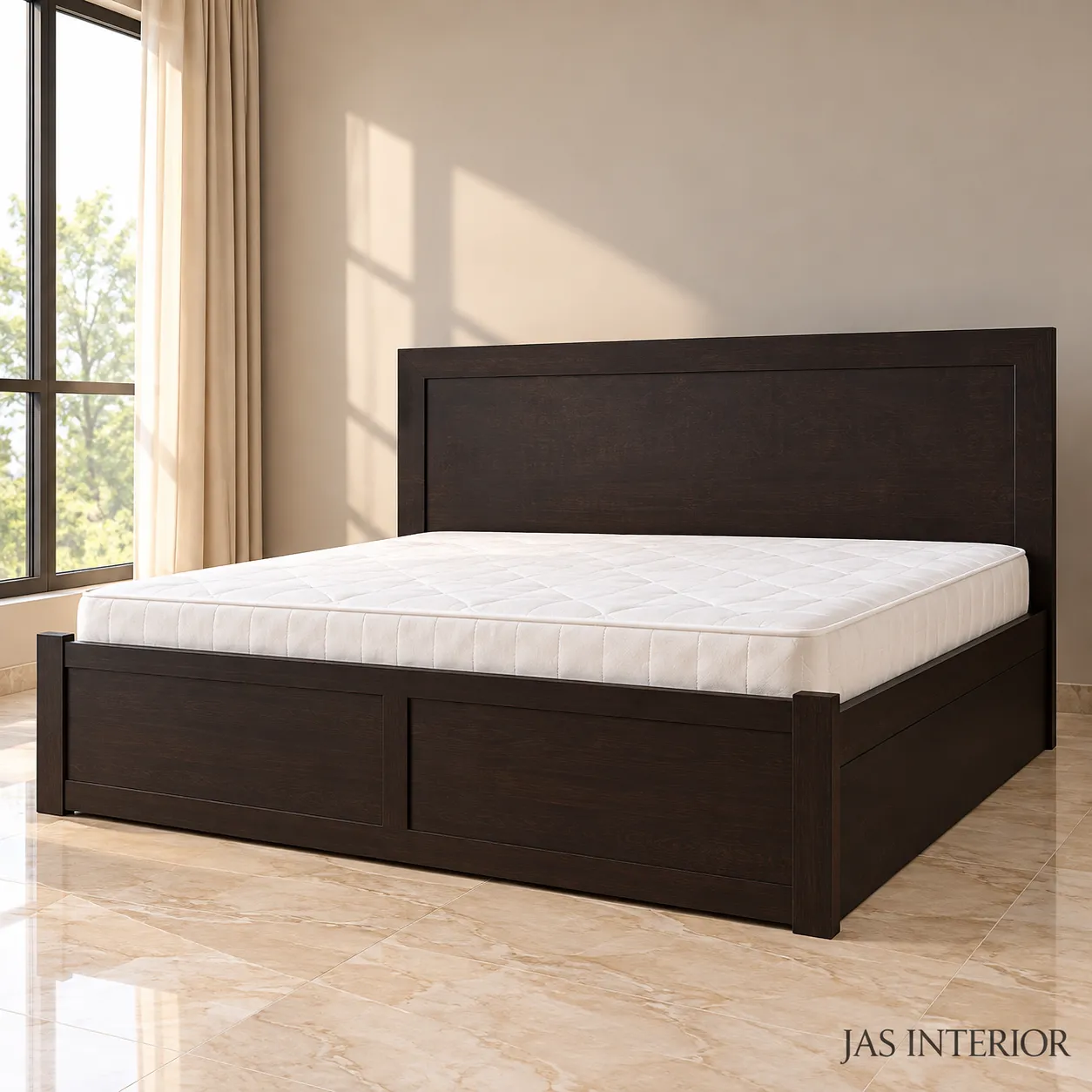Wooden Folding Bed - Sunlit Espresso Wood Bed Catalog Scene