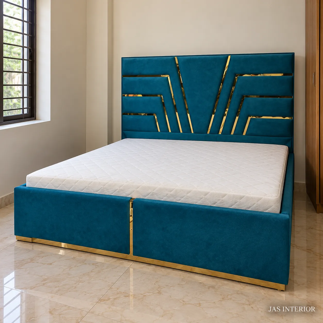 Wooden Folding Bed - Teal Art Deco Bedroom with Marble Floors