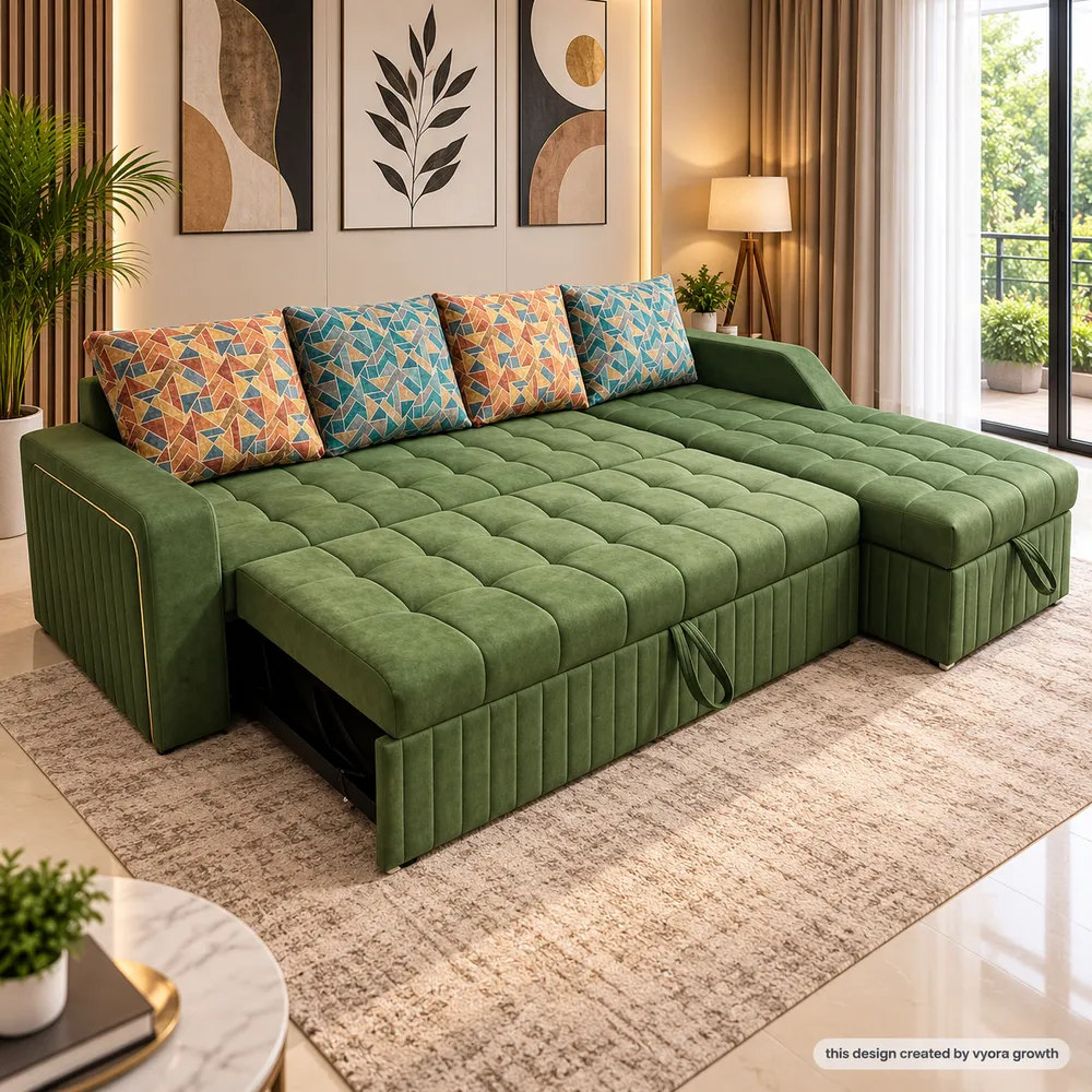 Sunlit Green Sectional Sofa Living Room
