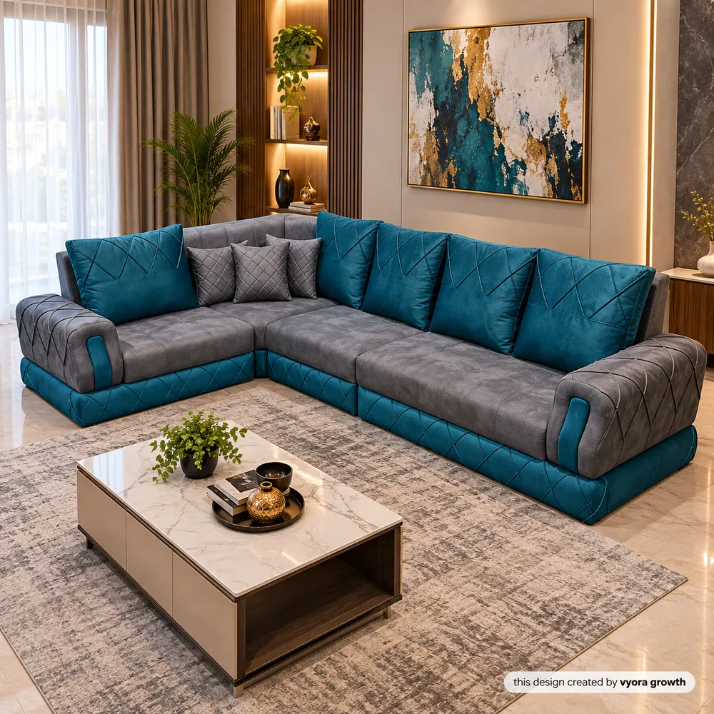 Teal and Gray Sectional Living Room