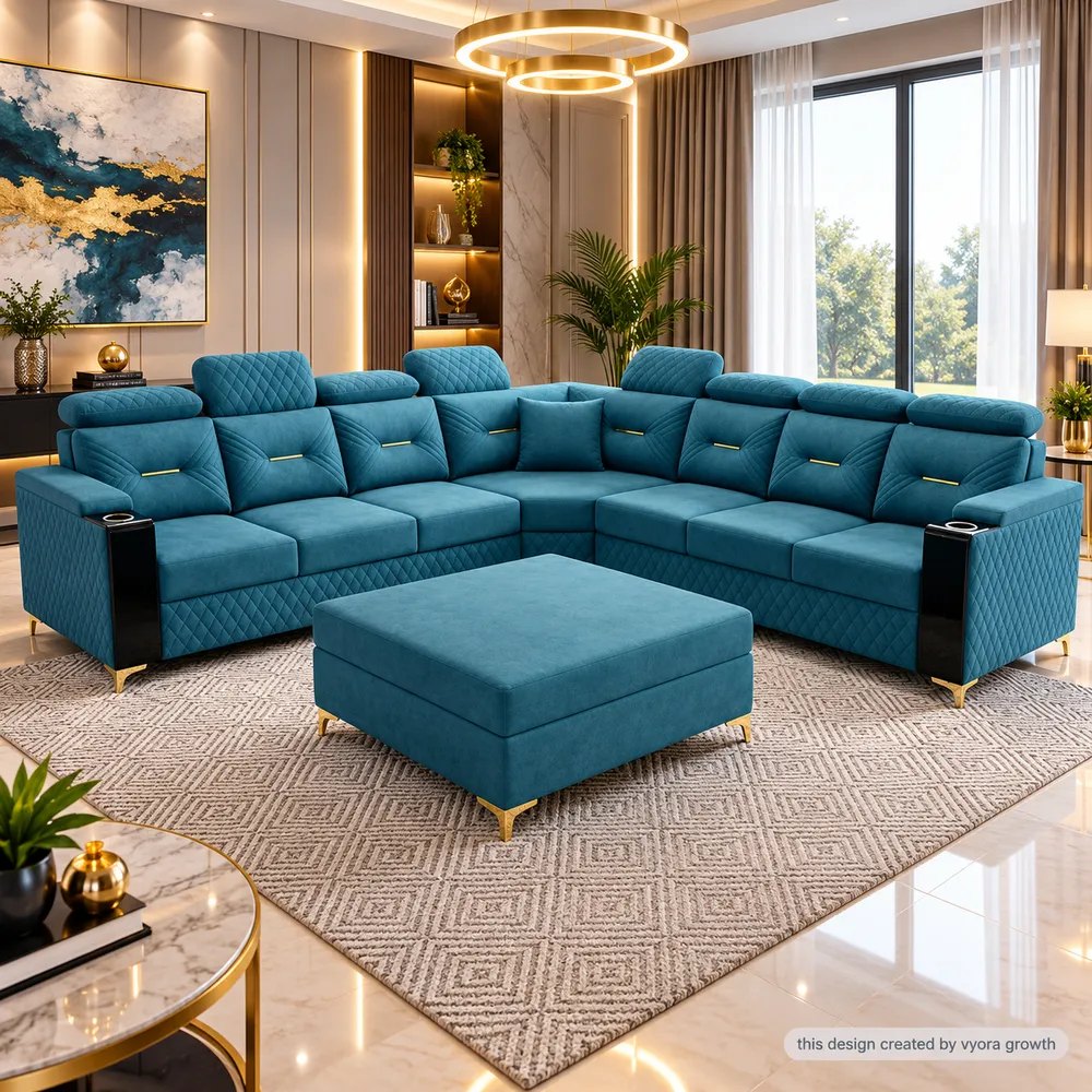 Teal Sectional in a Luxe Living Room
