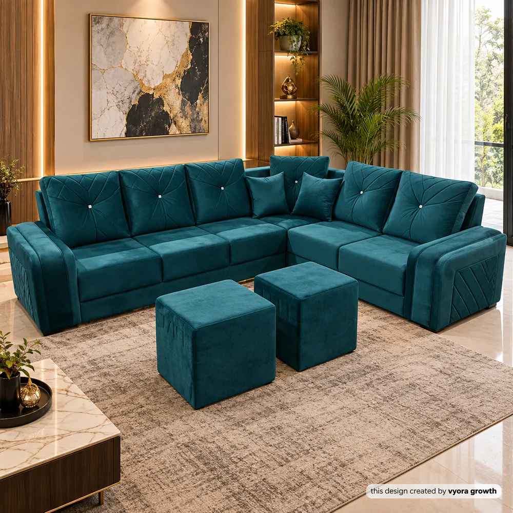 Teal Sectional in a Warm Modern Living Room(1)